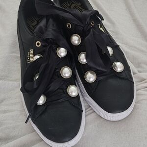 PUMA Women's Black Sneakers with Pearl Accents